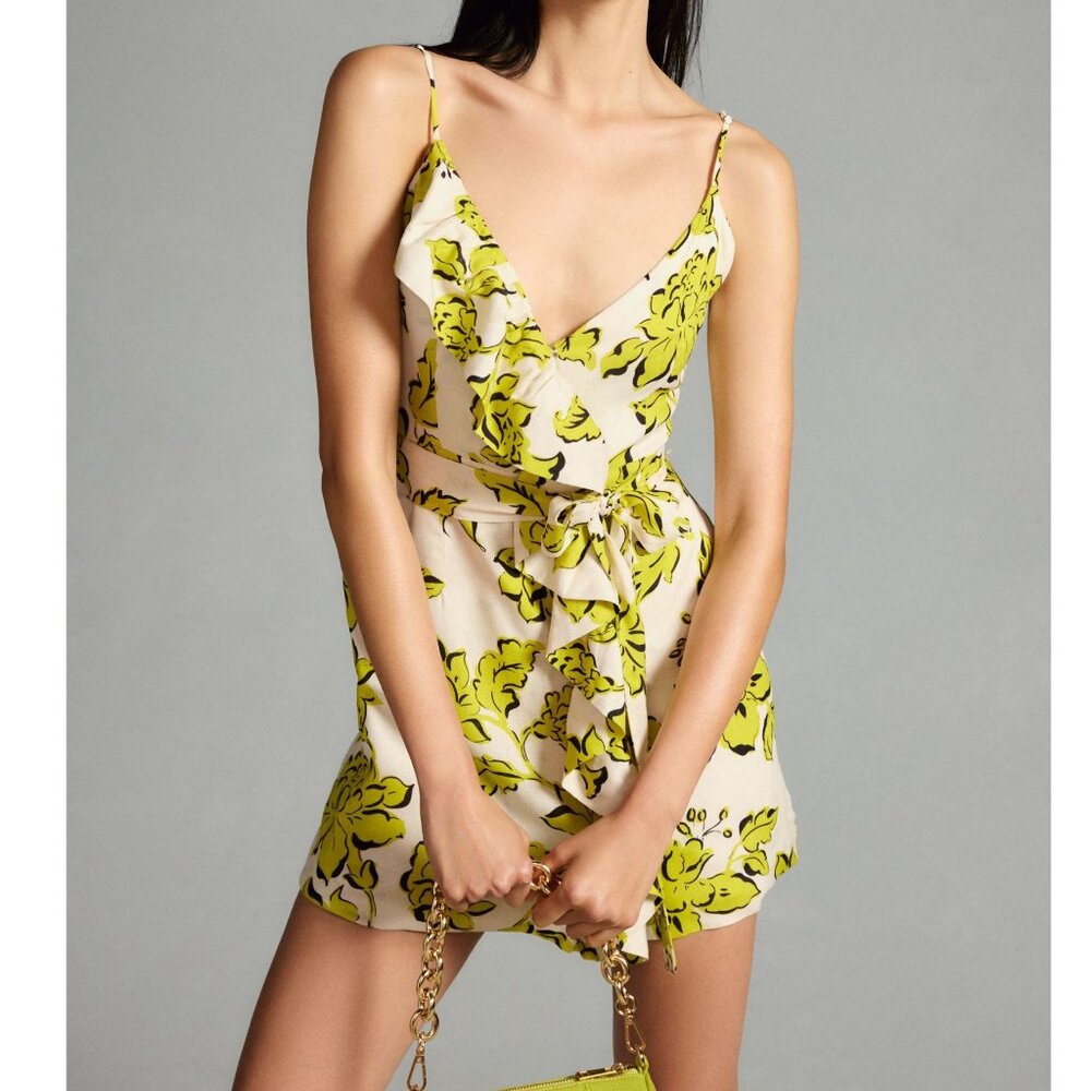 Le Superbe Palm Beach Ruffle Wrap Dress Floral Yellow Size 12 *small flaw*